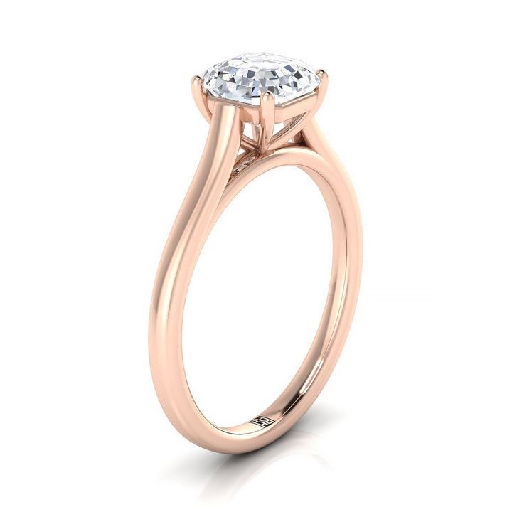 Elegant Cathedral Squared Edge Solitaire Asscher, in 14K Rose Gold, prong setting – side profile | RockHer