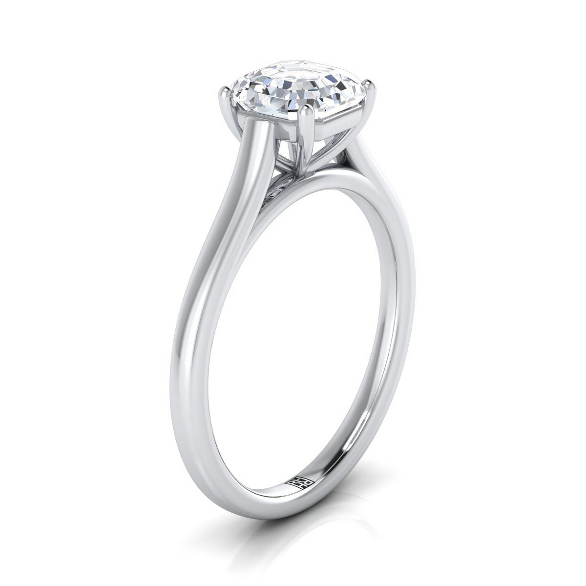 Elegant Cathedral Squared Edge Solitaire Asscher, in 18K White Gold, prong setting – side profile | RockHer