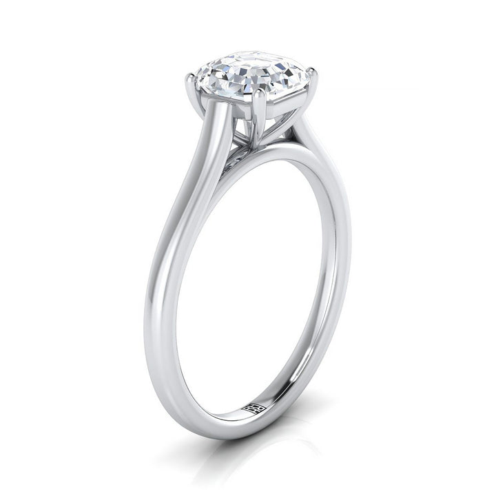 Elegant Cathedral Squared Edge Solitaire Asscher, in 18K White Gold, prong setting – side profile | RockHer