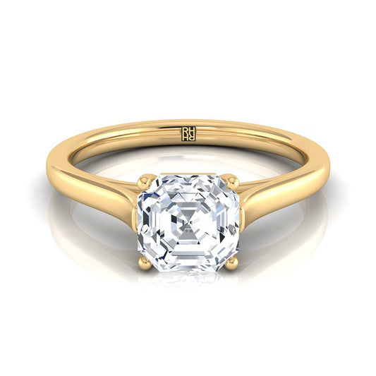 Elegant Cathedral Squared Edge Solitaire Asscher, in 18K Yellow Gold, prong setting | RockHer
