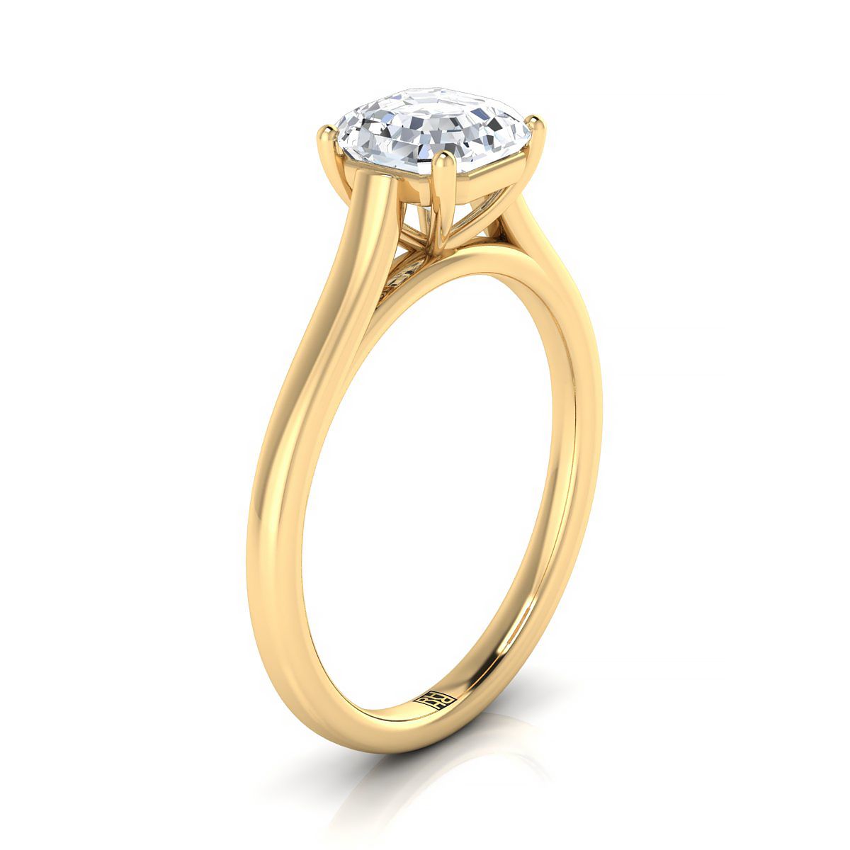 Elegant Cathedral Squared Edge Solitaire Asscher, in 18K Yellow Gold, prong setting – side profile | RockHer