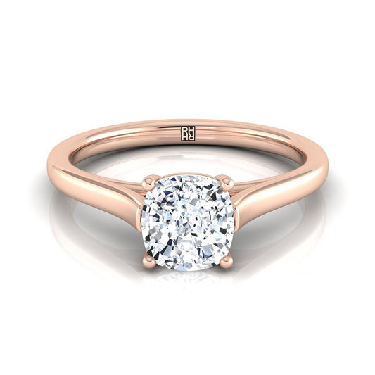 Elegant Cathedral Squared Edge Solitaire Cushion, in 14K Rose Gold, prong setting | RockHer