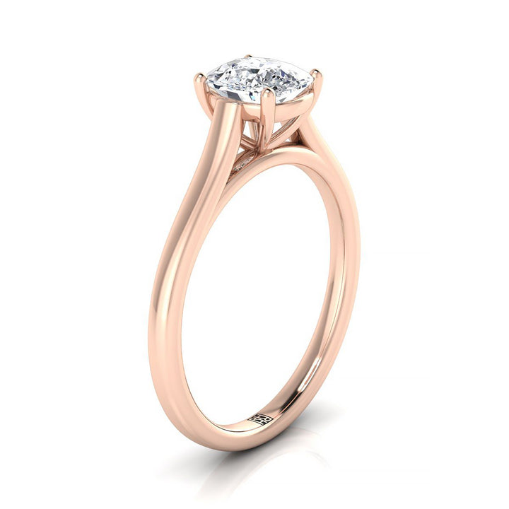 Elegant Cathedral Squared Edge Solitaire Cushion, in 14K Rose Gold, prong setting – side profile | RockHer