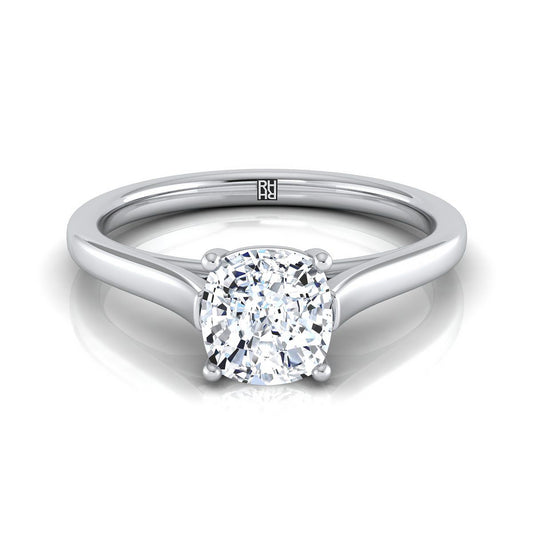 Elegant Cathedral Squared Edge Solitaire Cushion, in Platinum, prong setting | RockHer