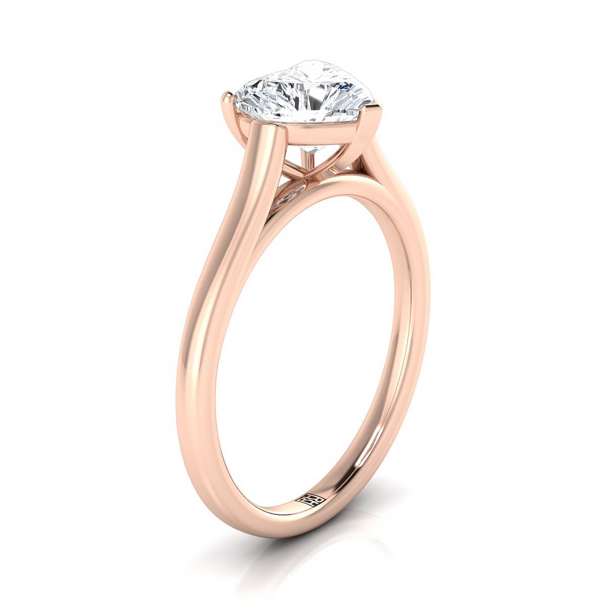 Elegant Cathedral Squared Edge Solitaire Heart Shape, in 14K Rose Gold, prong setting – side profile | RockHer