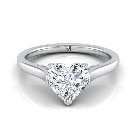 Elegant Cathedral Squared Edge Solitaire Heart Shape, in Platinum, prong setting | RockHer
