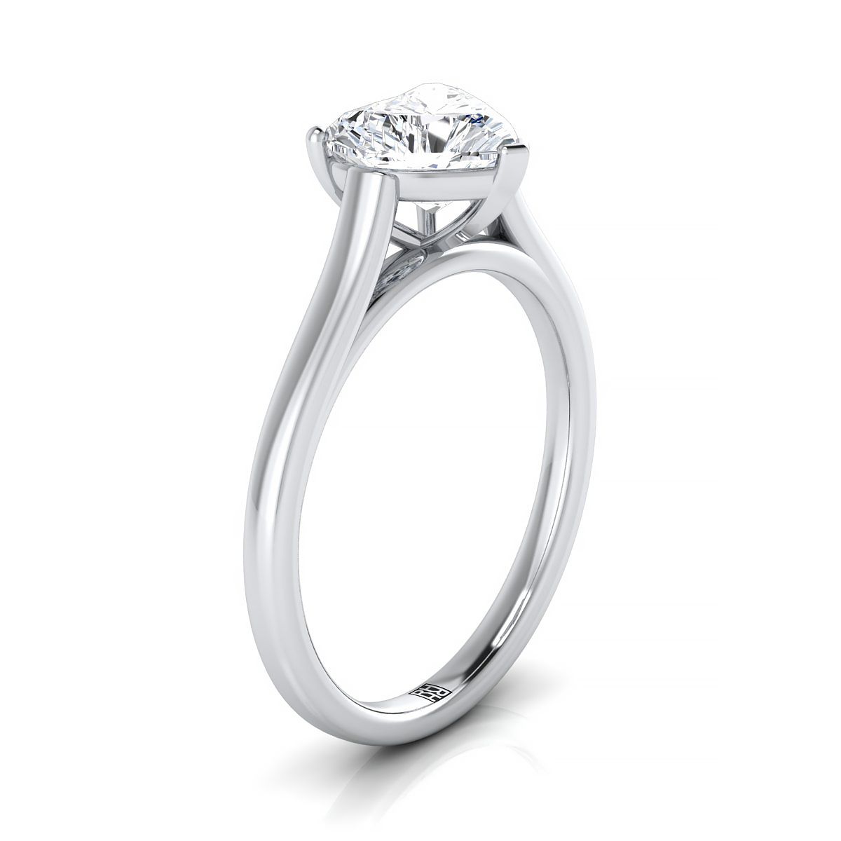 18K White Gold Heart Shape Center  Elegant Cathedral Solitaire Engagement Ring