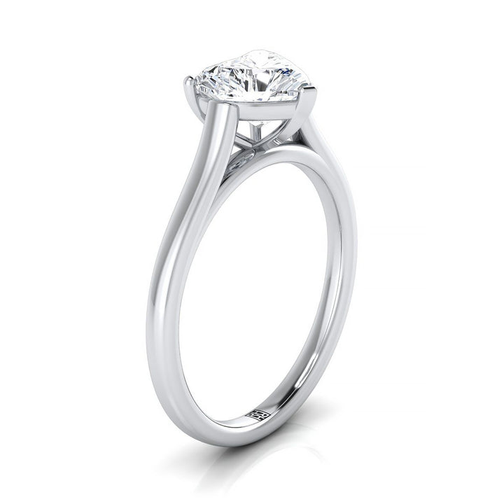 18K White Gold Heart Shape Center  Elegant Cathedral Solitaire Engagement Ring