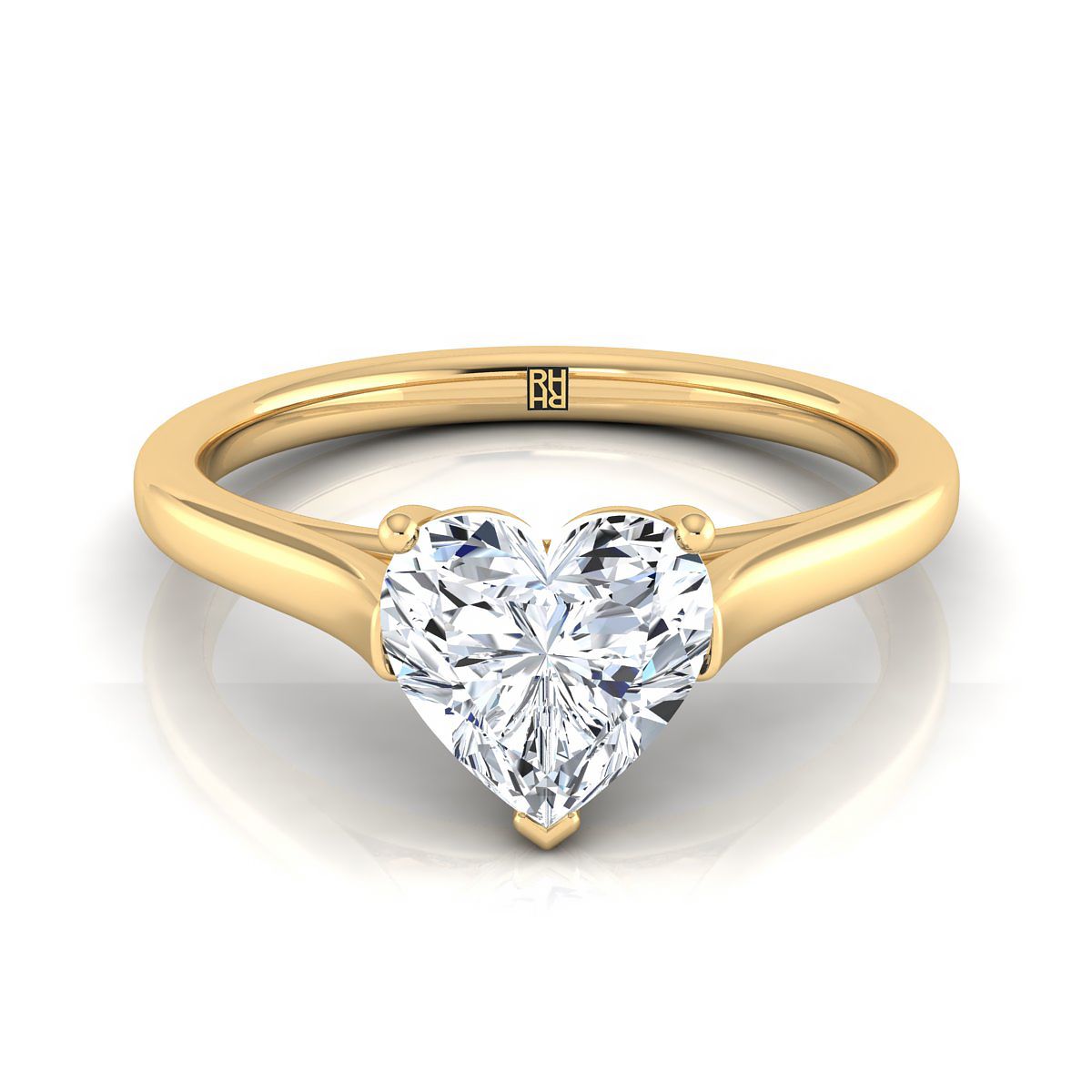 Elegant Cathedral Squared Edge Solitaire Heart Shape, in 18K Yellow Gold, prong setting | RockHer