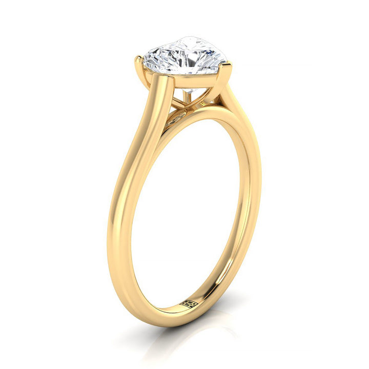 Elegant Cathedral Squared Edge Solitaire Heart Shape, in 18K Yellow Gold, prong setting – side profile | RockHer