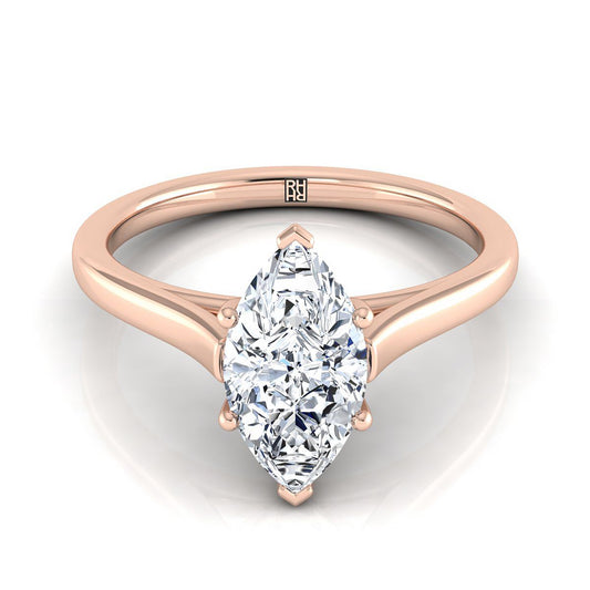 Elegant Cathedral Squared Edge Solitaire Marquise, in 14K Rose Gold, prong setting | RockHer