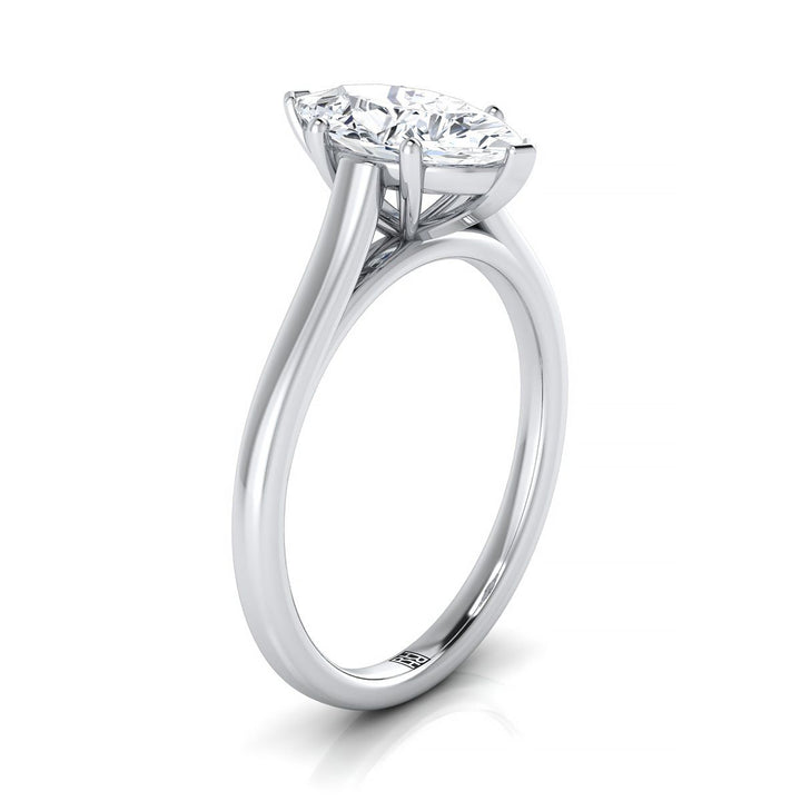 Elegant Cathedral Squared Edge Solitaire Marquise, in Platinum, prong setting – side profile | RockHer