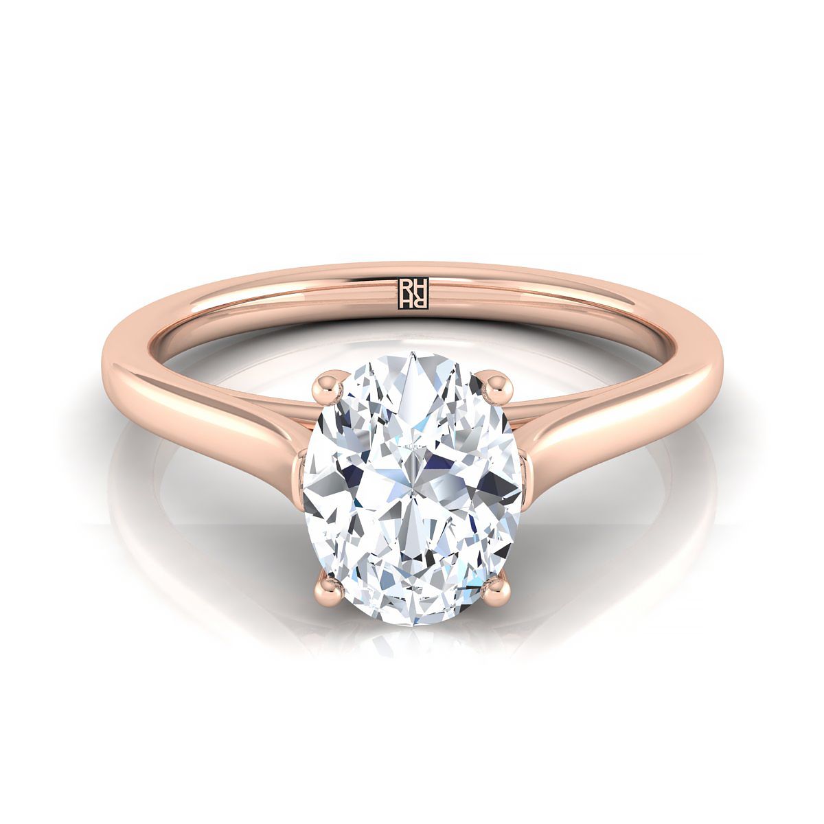 Elegant Cathedral Squared Edge Solitaire Oval, in 14K Rose Gold, prong setting | RockHer