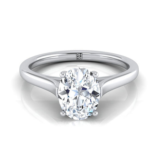 Elegant Cathedral Squared Edge Solitaire Oval, in Platinum, prong setting | RockHer
