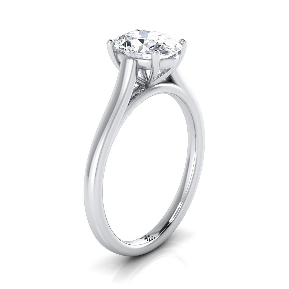 Elegant Cathedral Squared Edge Solitaire Oval, in Platinum, prong setting – side profile | RockHer