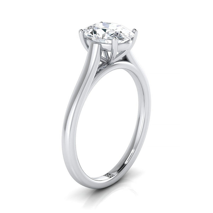 Elegant Cathedral Squared Edge Solitaire Oval, in Platinum, prong setting – side profile | RockHer