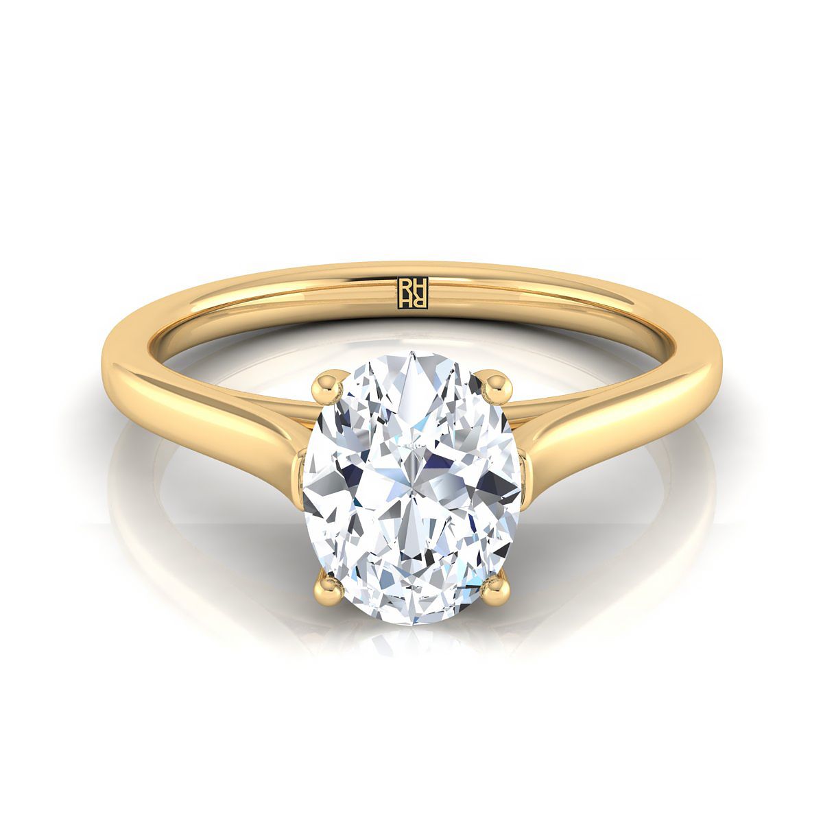 Elegant Cathedral Squared Edge Solitaire Oval, in 18K Yellow Gold, prong setting | RockHer