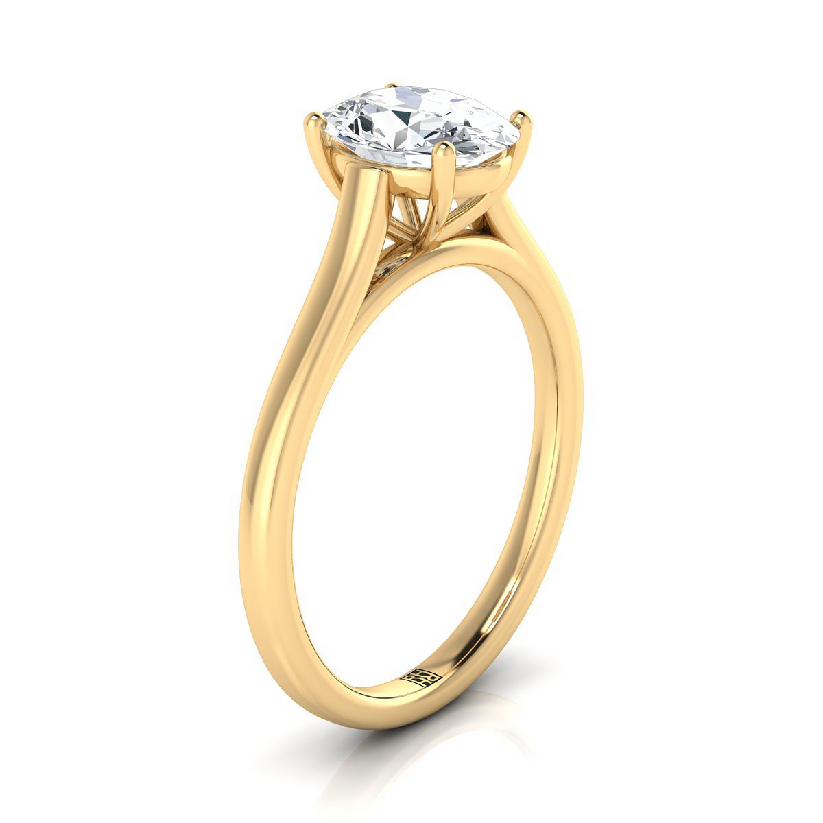 Elegant Cathedral Squared Edge Solitaire Oval, in 18K Yellow Gold, prong setting – side profile | RockHer