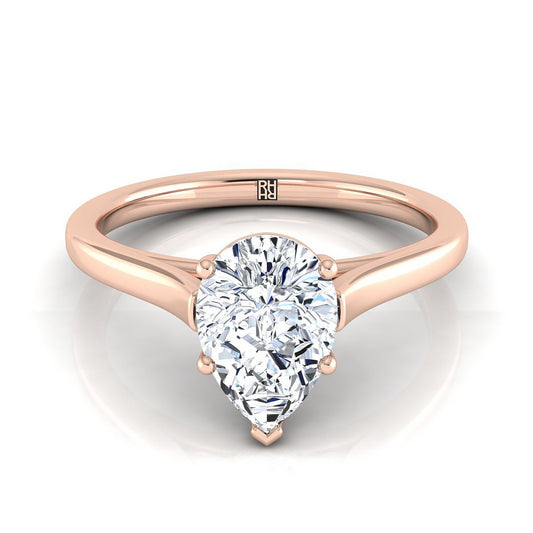 Elegant Cathedral Squared Edge Solitaire Pear Shape, in 14K Rose Gold, prong setting | RockHer