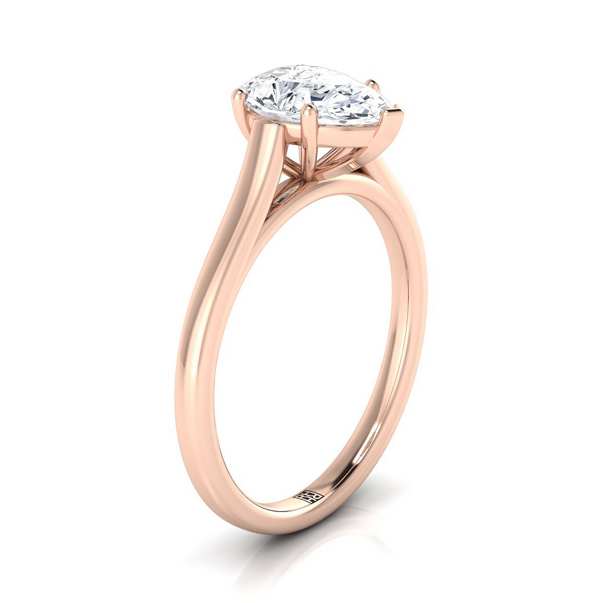 Elegant Cathedral Squared Edge Solitaire Pear Shape, in 14K Rose Gold, prong setting – side profile | RockHer