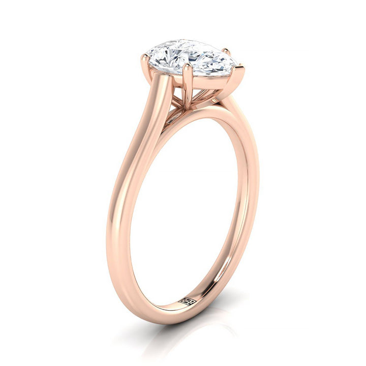 Elegant Cathedral Squared Edge Solitaire Pear Shape, in 14K Rose Gold, prong setting – side profile | RockHer