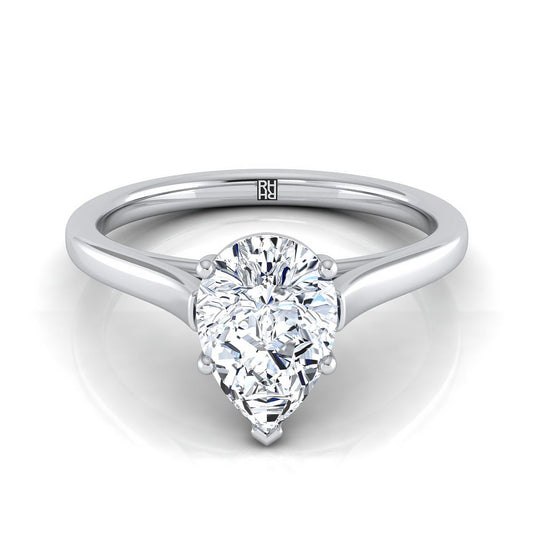 Elegant Cathedral Squared Edge Solitaire Pear Shape, in Platinum, prong setting | RockHer