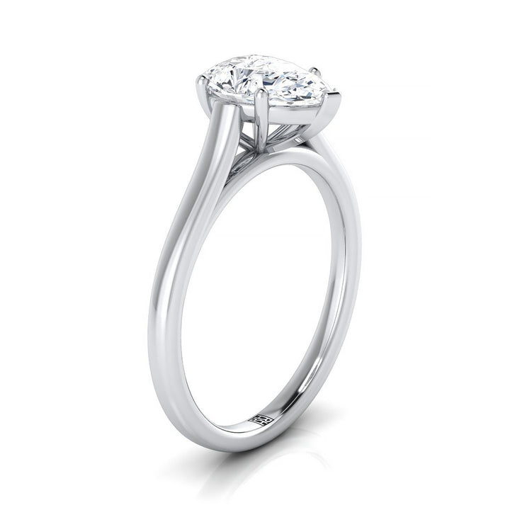 Elegant Cathedral Squared Edge Solitaire Pear Shape, in 18K White Gold, prong setting – side profile | RockHer