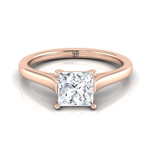 Elegant Cathedral Squared Edge Solitaire Princess, in 14K Rose Gold, prong setting | RockHer
