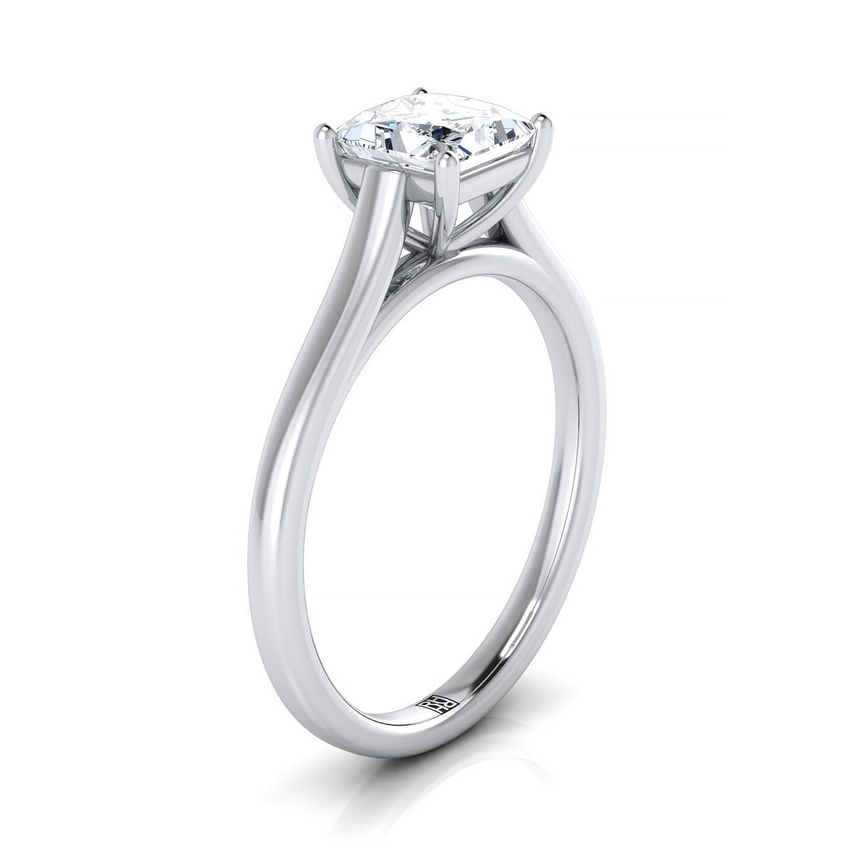 Elegant Cathedral Squared Edge Solitaire Princess, in Platinum, prong setting – side profile | RockHer