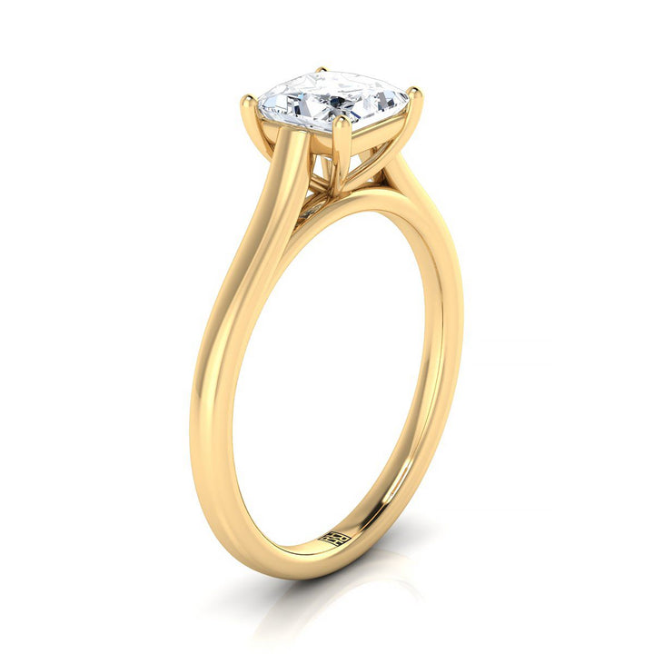 Elegant Cathedral Squared Edge Solitaire Princess, in 18K Yellow Gold, prong setting – side profile | RockHer