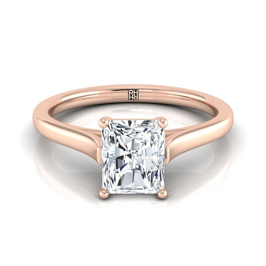 Elegant Cathedral Squared Edge Solitaire Radiant, in 14K Rose Gold, prong setting | RockHer