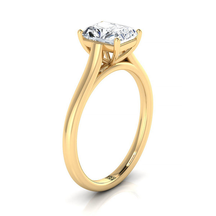 Elegant Cathedral Squared Edge Solitaire Radiant, in 18K Yellow Gold, prong setting – side profile | RockHer