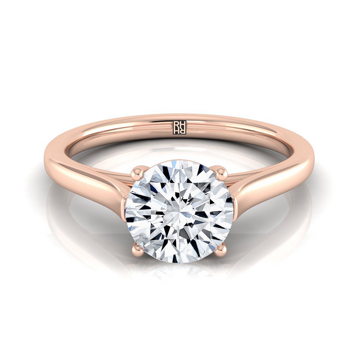 Round Brilliant, Elegant Cathedral Squared Edge Solitaire, in 14K Rose Gold, prong setting | RockHer