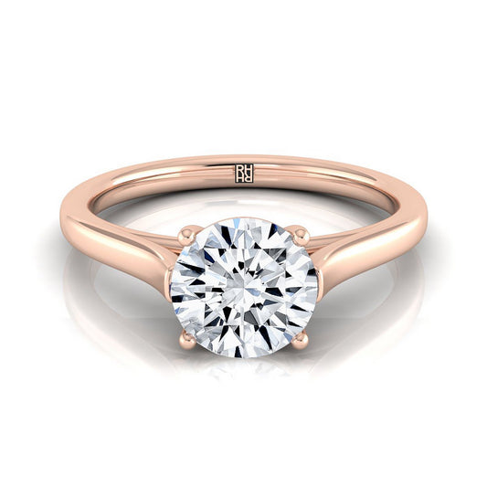 Round Brilliant, Elegant Cathedral Squared Edge Solitaire, in 14K Rose Gold, prong setting | RockHer