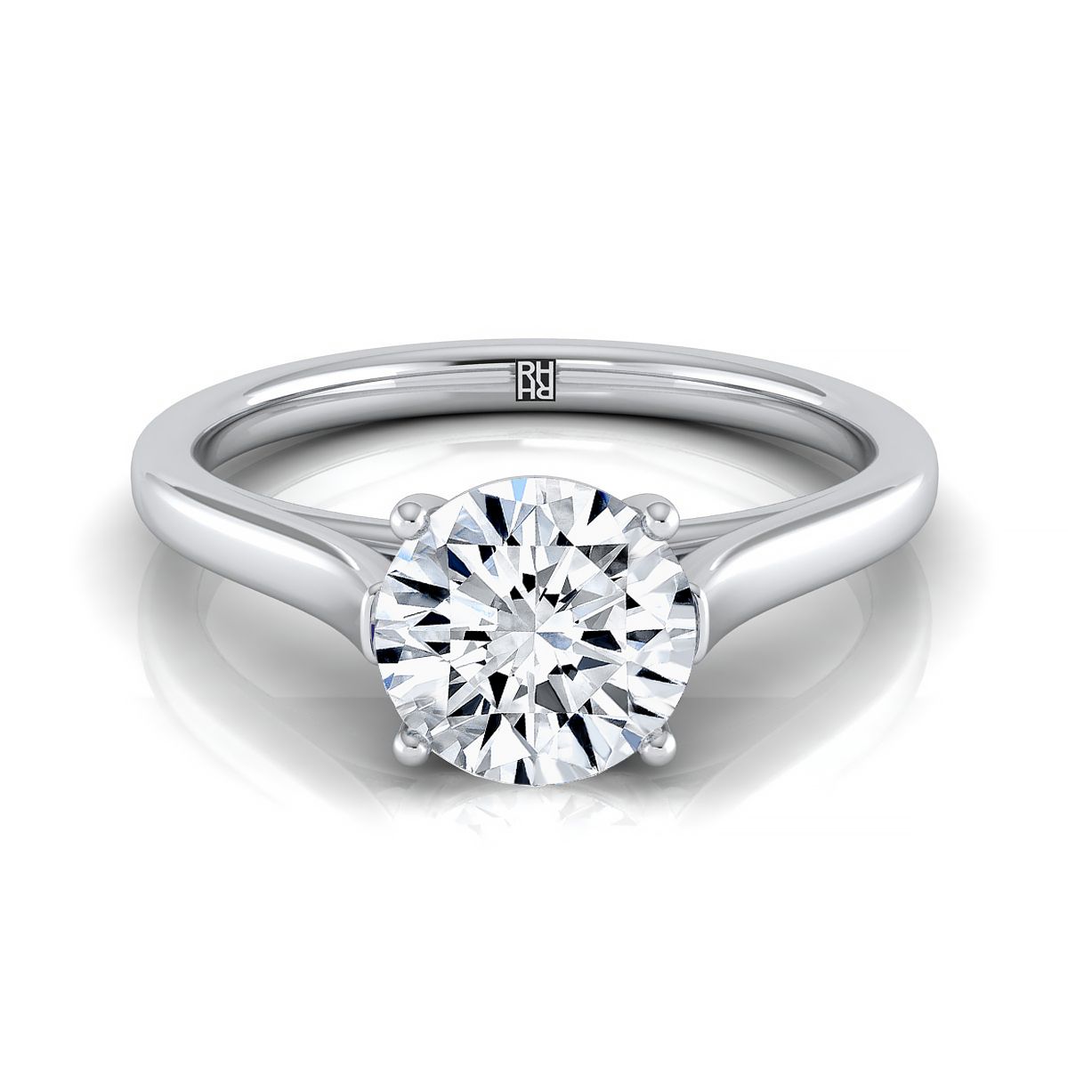 Round Brilliant, Elegant Cathedral Squared Edge Solitaire, in Platinum, prong setting | RockHer