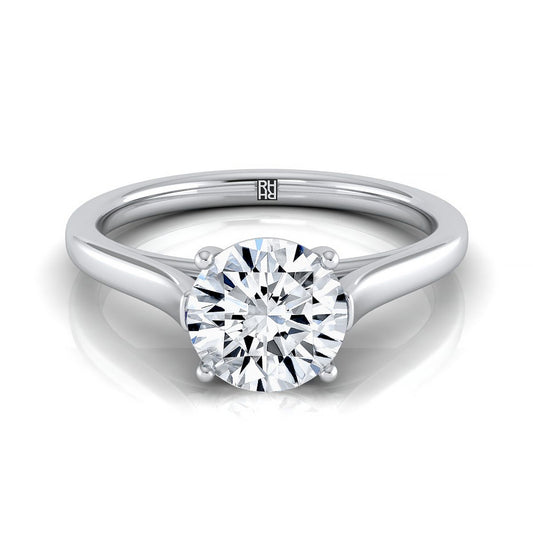 Round Brilliant, Elegant Cathedral Squared Edge Solitaire, in 18K White Gold, prong setting | RockHer