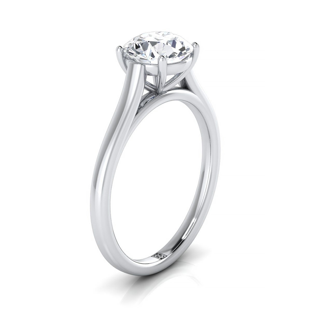 Round Brilliant, Elegant Cathedral Squared Edge Solitaire, in 18K White Gold, prong setting – side profile | RockHer