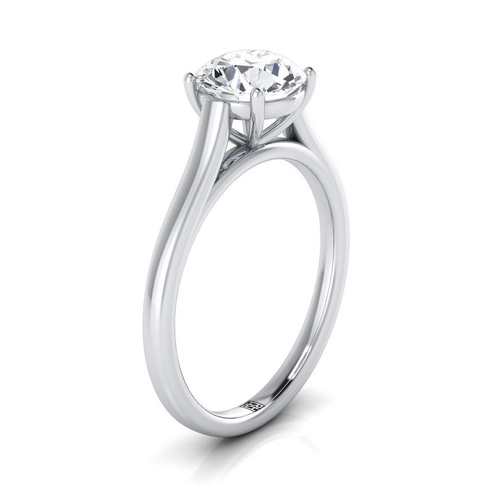Round Brilliant, Elegant Cathedral Squared Edge Solitaire, in Platinum, prong setting – side profile | RockHer