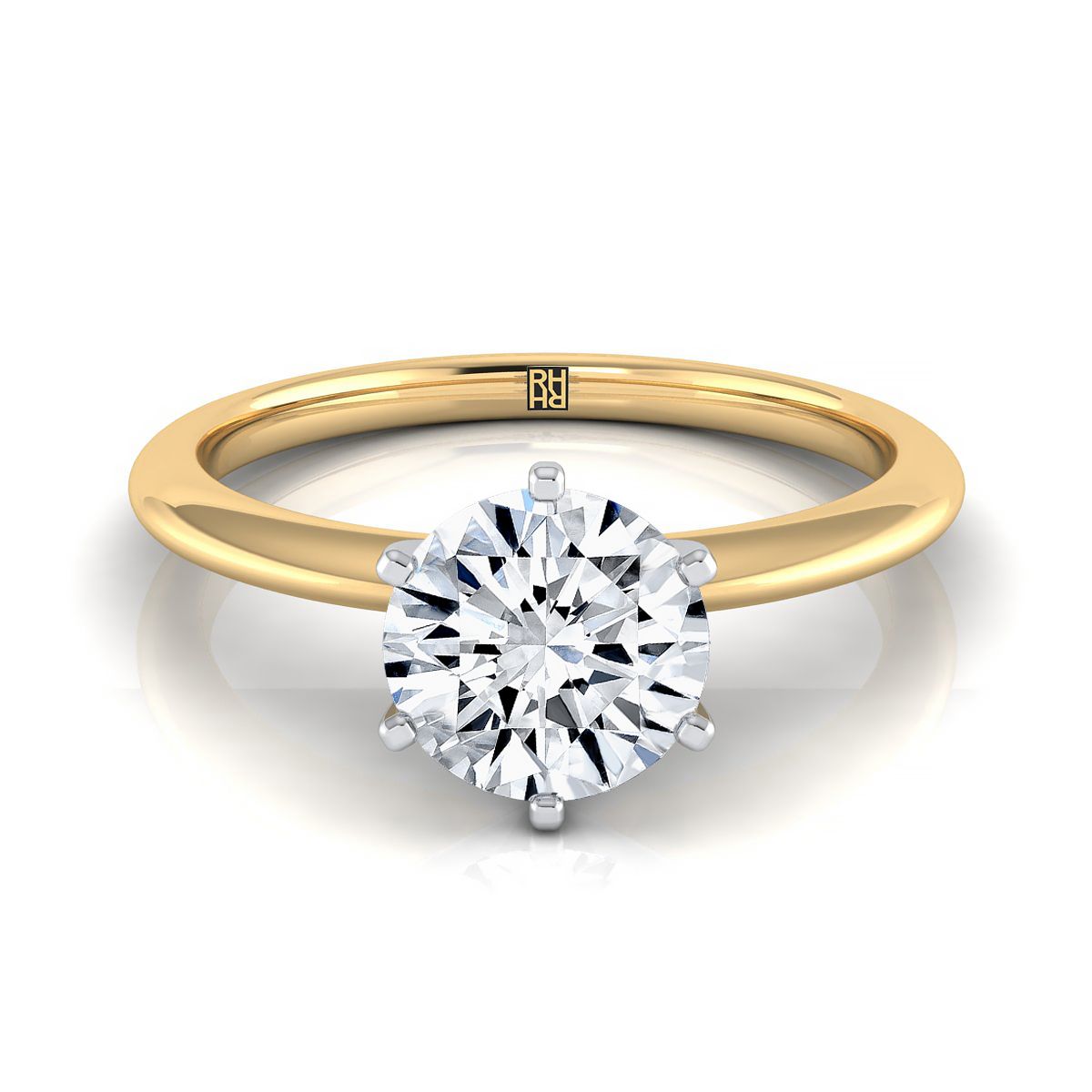 14K Yellow Gold Round Brilliant  Simple Knife Edge 6 Prong Solitaire Engagement Ring