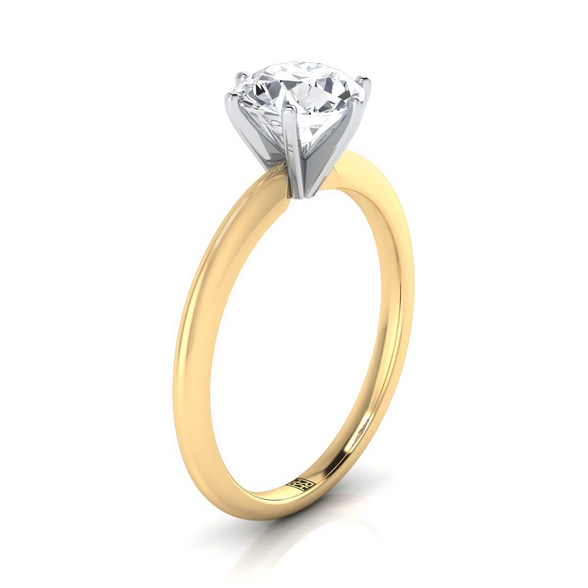 14K Yellow Gold Round Brilliant  Simple Knife Edge 6 Prong Solitaire Engagement Ring