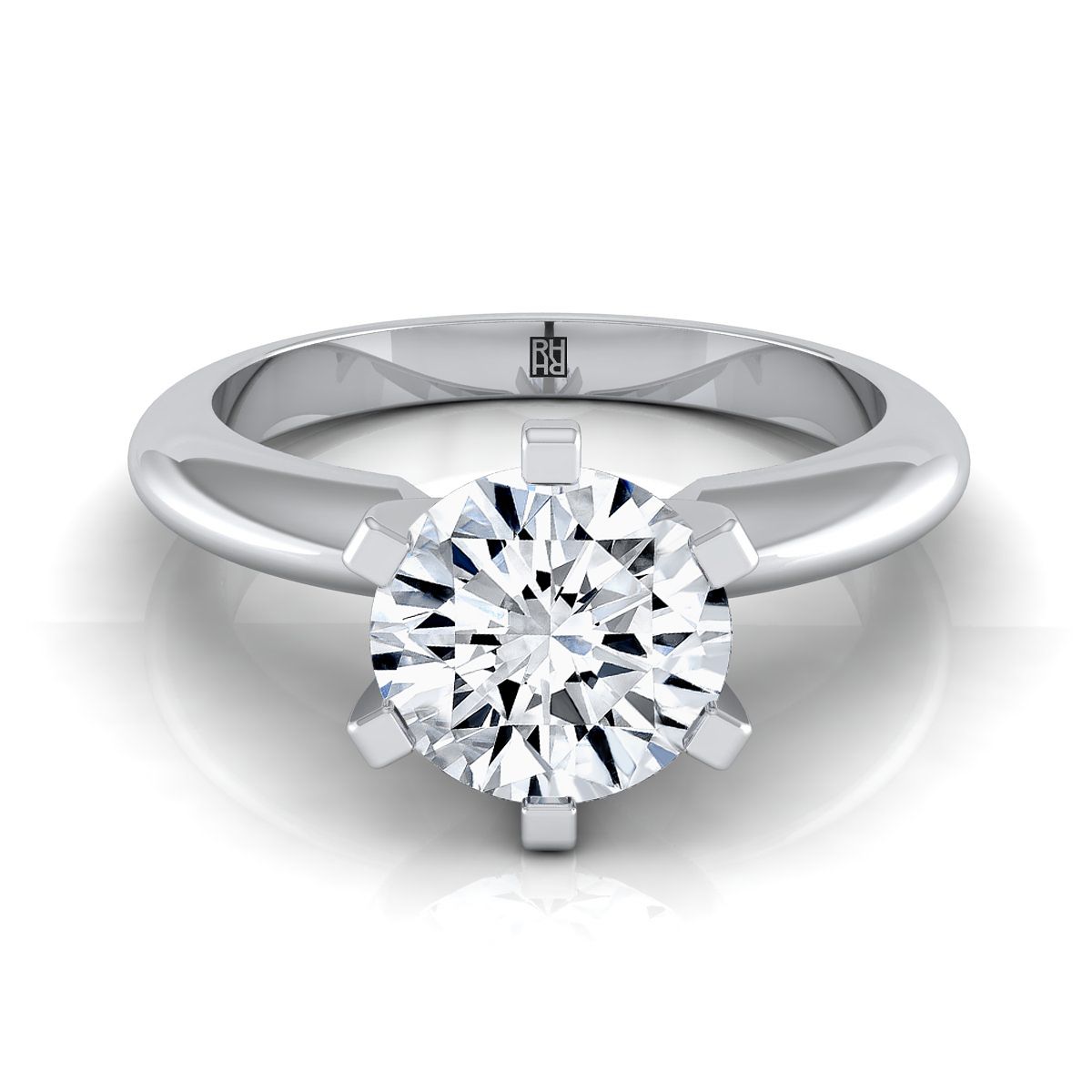 Round Brilliant, Simple Low Base Knife Edge Solitaire, in Platinum, prong setting | RockHer