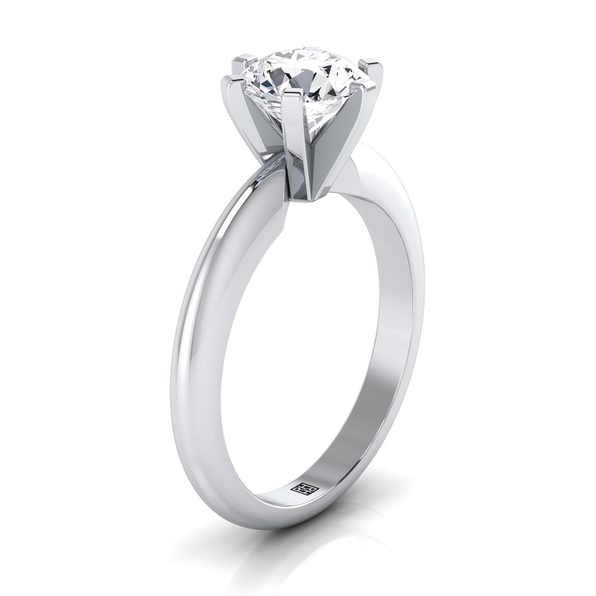 14K White Gold Round Brilliant  Simple Low Base Solitaire Engagement Ring