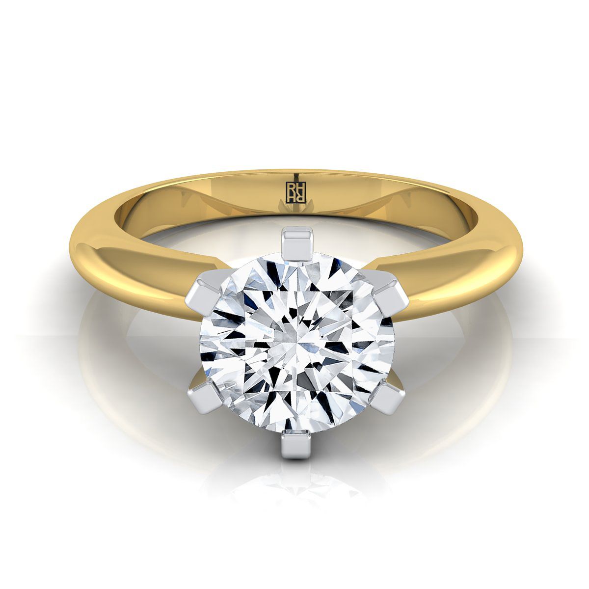 Round Brilliant, Simple Low Base Knife Edge Solitaire, in 18K Yellow Gold, prong setting | RockHer