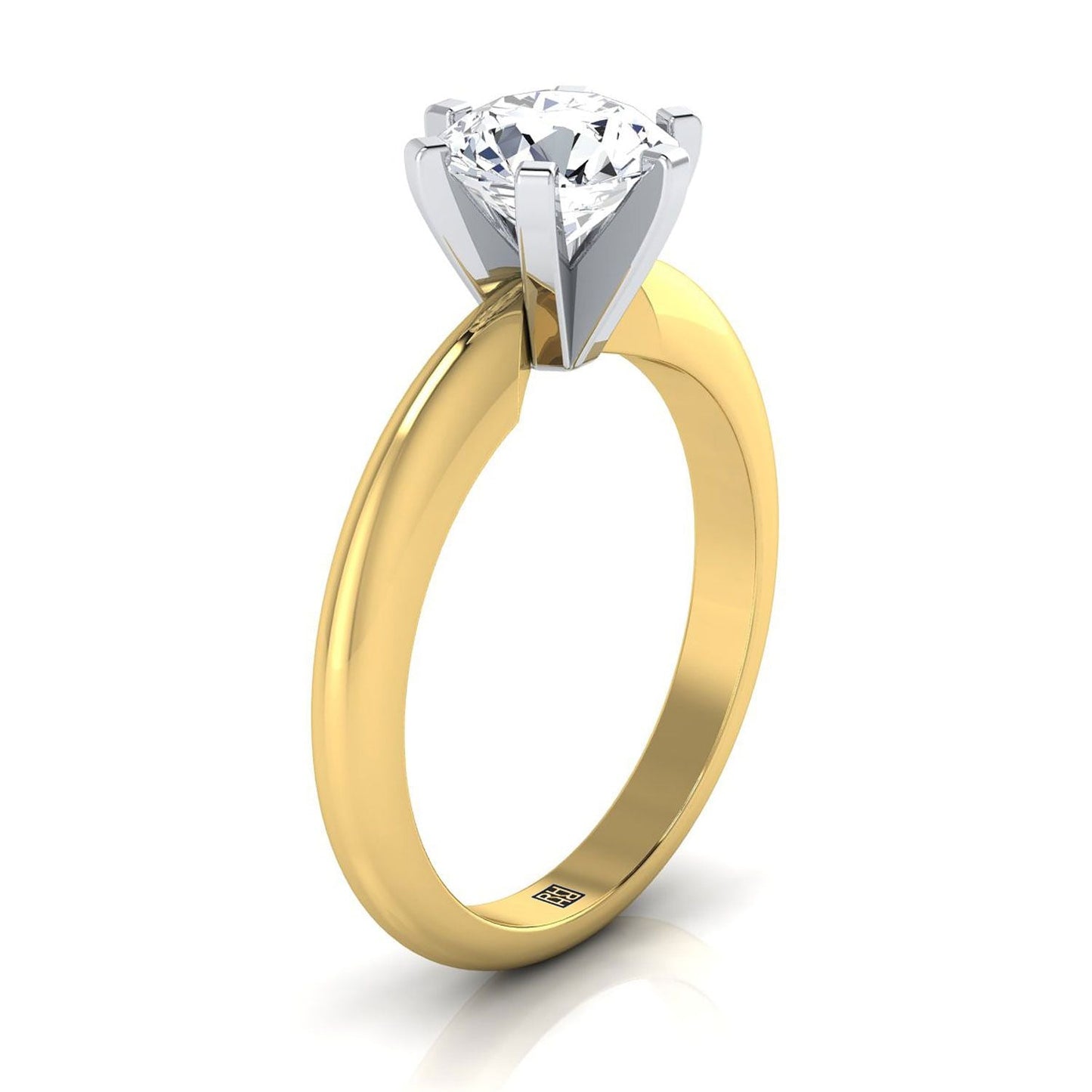 Round Brilliant, Simple Low Base Knife Edge Solitaire, in 18K Yellow Gold, prong setting – side profile | RockHer