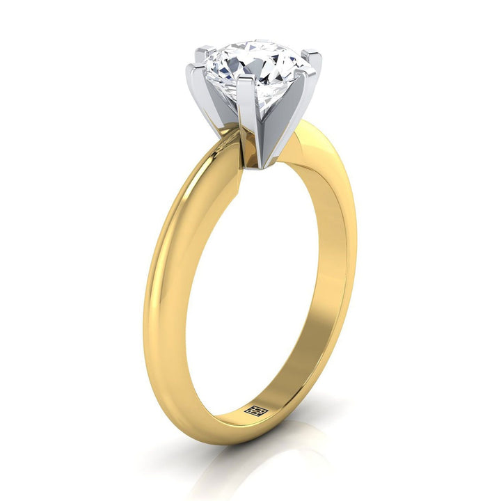 Round Brilliant, Simple Low Base Knife Edge Solitaire, in 18K Yellow Gold, prong setting – side profile | RockHer