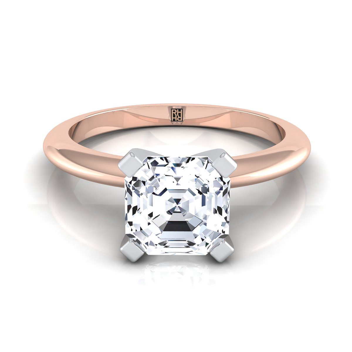 Classic Low Base Solitaire Asscher, in 14K Rose Gold, prong setting | RockHer