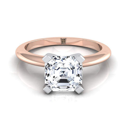 Classic Low Base Solitaire Asscher, in 14K Rose Gold, prong setting | RockHer