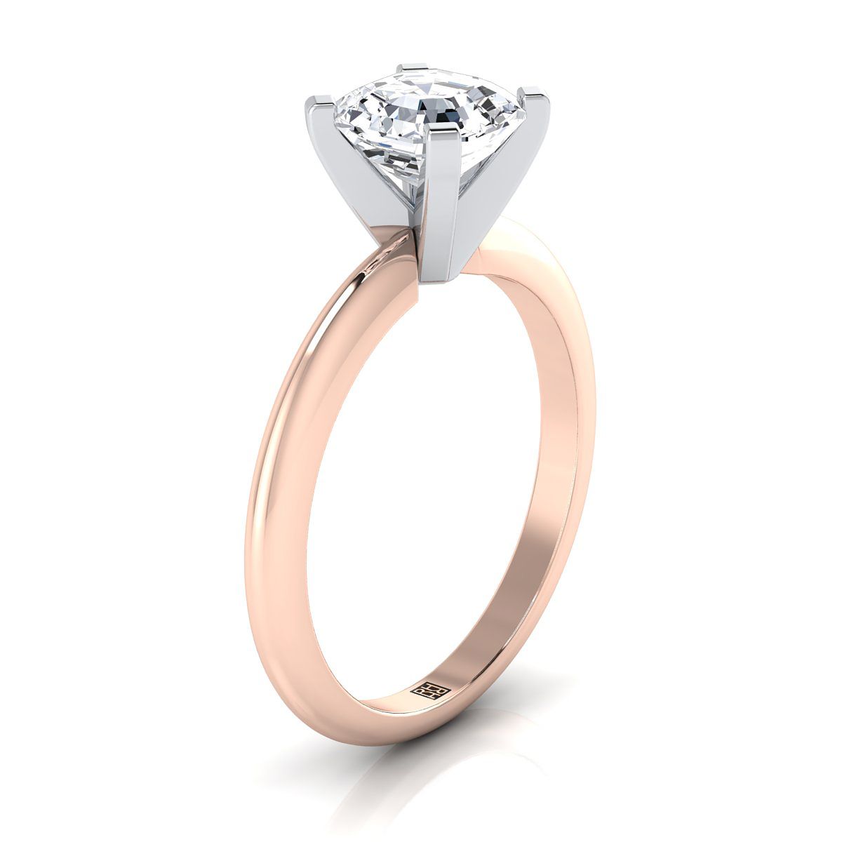 Classic Low Base Solitaire Asscher, in 14K Rose Gold, prong setting – side profile | RockHer