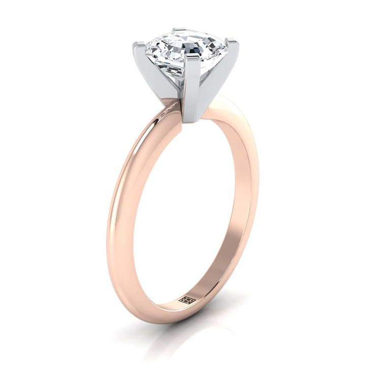 Classic Low Base Solitaire Asscher, in 14K Rose Gold, prong setting – side profile | RockHer