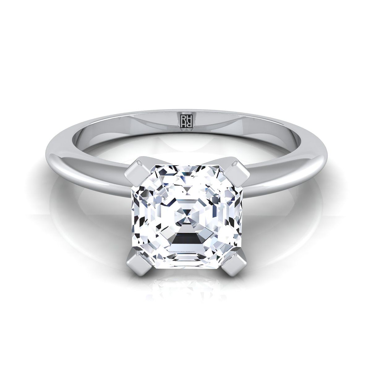 Classic Low Base Solitaire Asscher, in 18K White Gold, prong setting | RockHer